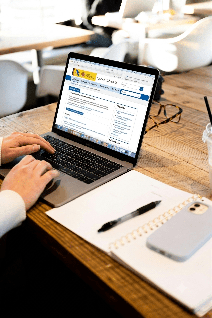 Primer plano de un usuario utilizando el certificado digital para acceder a la web de la Agencia Tributaria (AEAT) para gestiones de su pyme en Getafe